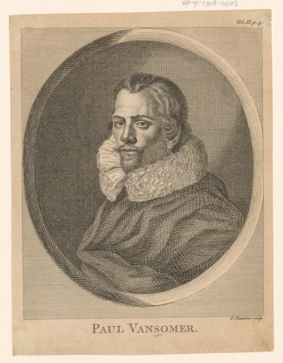 Portret van Paul van Somer by Thomas Chambars, print, 1734-1762