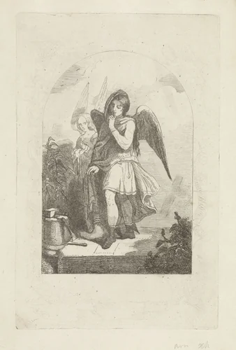 Zinnebeeldige voorstelling van twee engelen by Arnoud Schaepkens, print, 1831-1904
