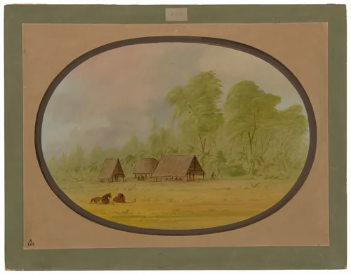 Pacapacurus Village by George Catlin, painting, 1854-1869