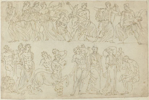 Voorstellingen op sarcofagen by anonymous, drawing, 1550-1570