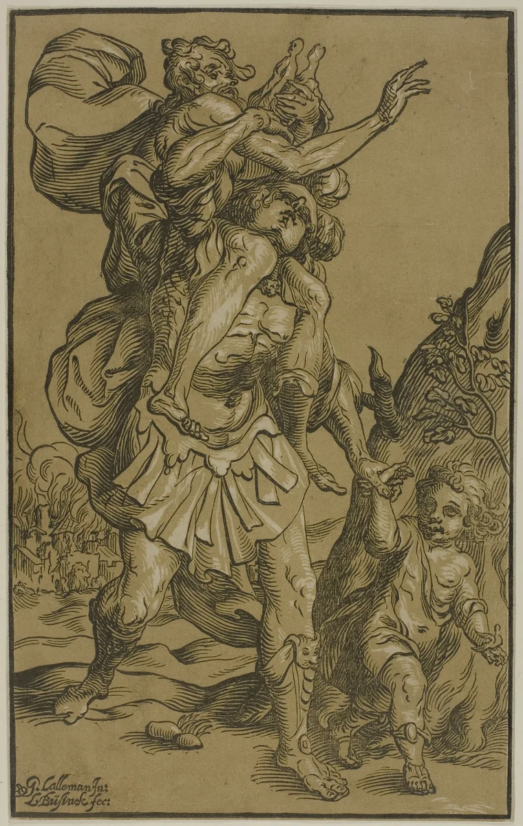 Aeneas and Anchises by Ludolph Büsinck
Jean Baptiste Lallemand, print, 1605-1648