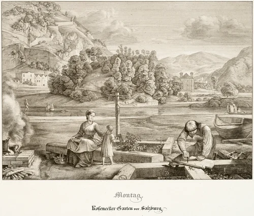 Monday: Rosenecker Garden before Salzburg by Ferdinand Olivier, print, 1823