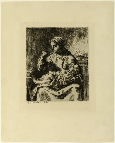 Woman Feeding Her Child by Jean-François Millet, print, 1861