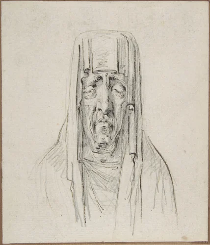 Male Head in a Hood by Dominique Vivant Denon, drawing, 1789-1799