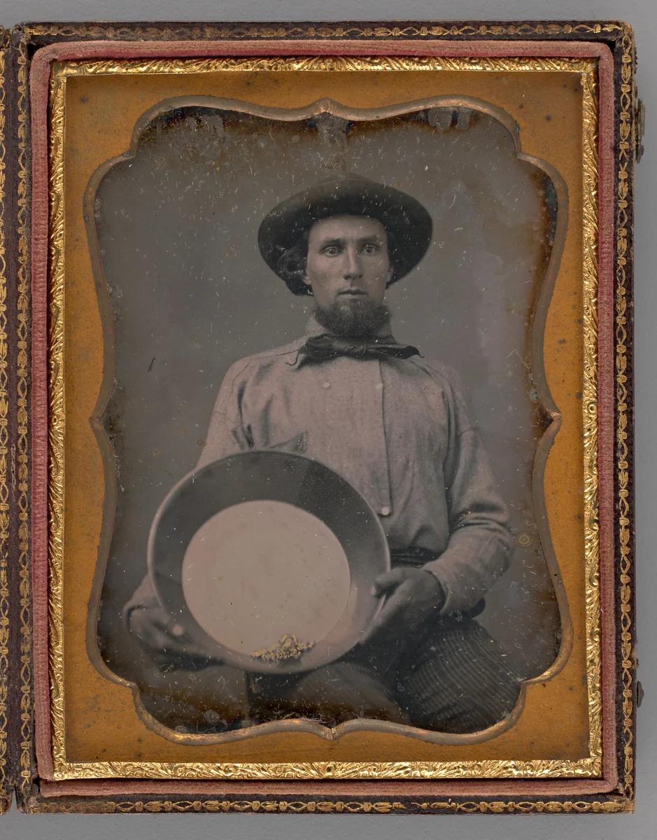 Untitled (Portrait of a Man Wearing a Hat, Holding a Mining Pan) by Unknown maker, other, 1854