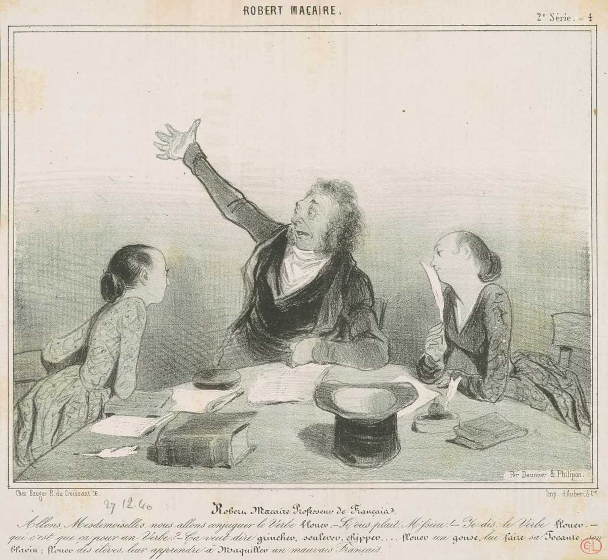 Robert Macaire professeur de français by Honoré Daumier, print, 1840