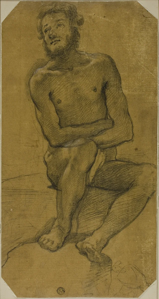 Seated Male Nude by Jacopo Chimenti, drawing, 1600-1640