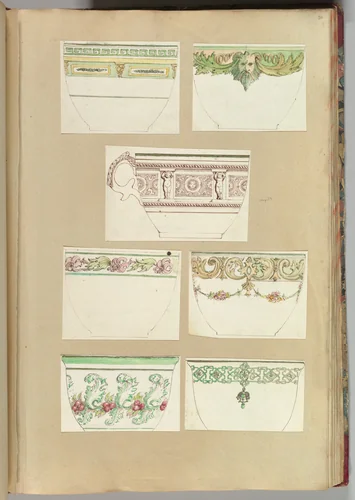 Seven Designs for Decorated Cups by Alfred Forrester, drawing, 1845-1855