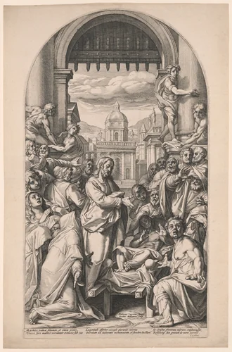 Christ Raising the Son of the Widow of Nain by Jacob Matham, print, 1593-1594