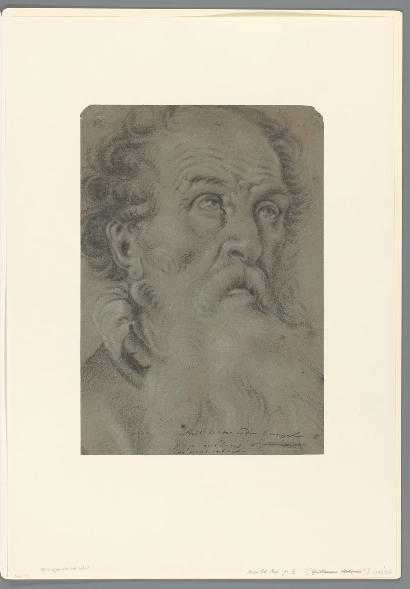 Hoofd van een oude man met baard, omhoog kijkend by anonymous, drawing, 1600-1699