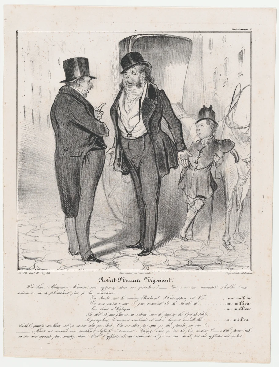 Plate 27: Robert Macaire, merchant, from 'Caricaturana,' published in Les Robert Macaires by Honoré Daumier, print, 1838