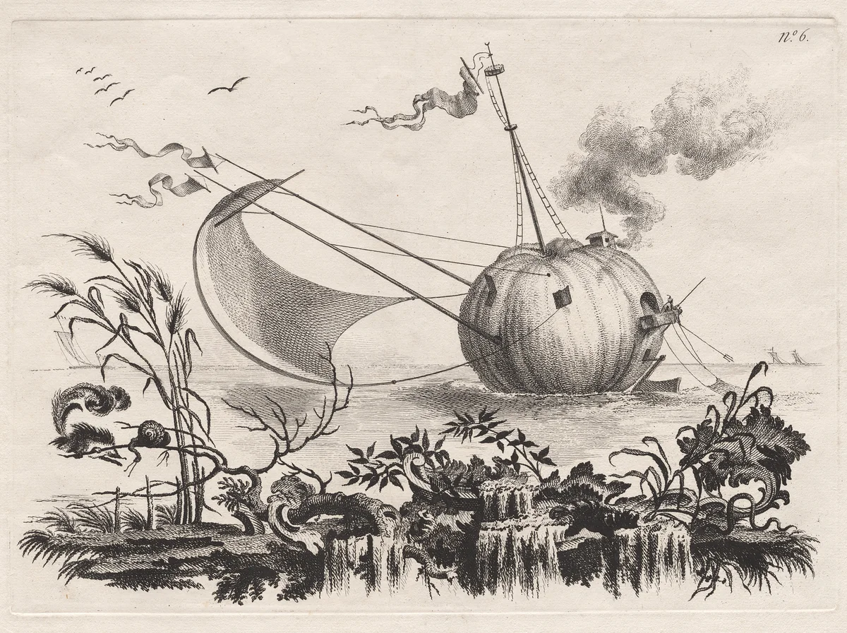 A Pumpkin Used as a Fishing Boat by Filippo Morghen, print, 1764-1774