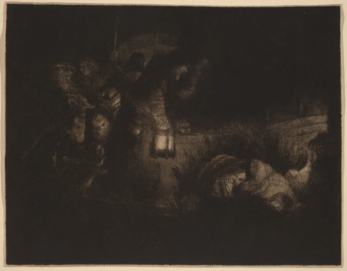 The Adoration of the Shepherds: a Night Piece by Rembrandt van Rijn, print, 1652