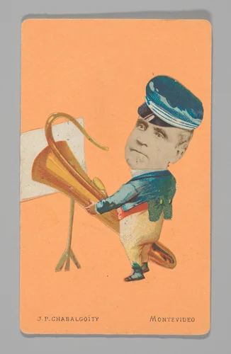 [Photo Collage: Musician with Large Brass Horn, Uruguay] by Juan Pedro Chabalgoity, photograph, 1870-1880