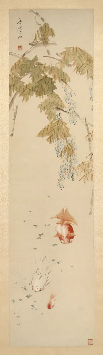 Wisteria and Goldfish 紫藤金魚圖 by Xugu (虛谷), other, 1824-1896