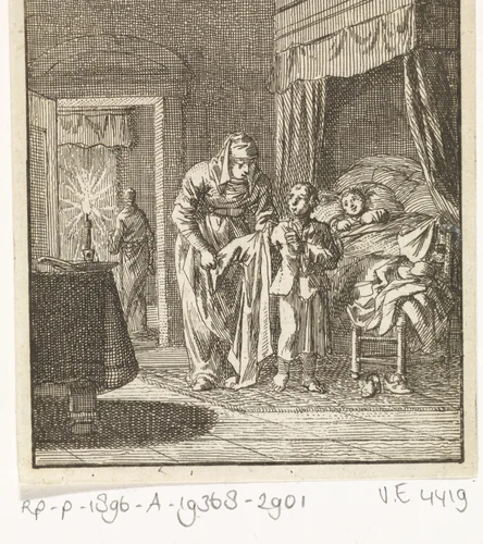 Moeder brengt kind naar bed by Jan Luyken, print, 1712