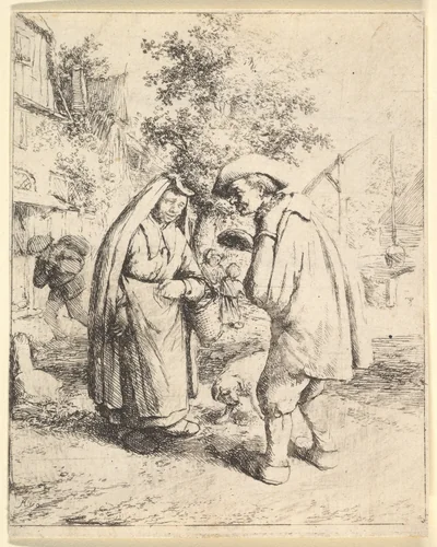 Man Talking to a Woman by Adriaen van Ostade, print, 1610-1685