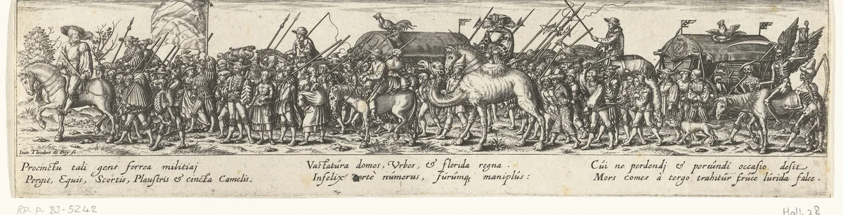 Militair konvooi, vergezeld door de Dood by Unknown, print, 1588-1623