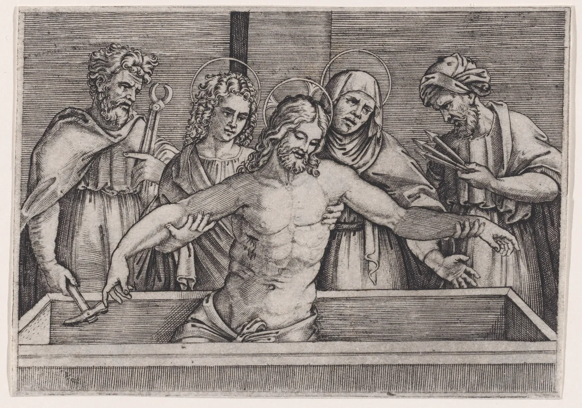 The Entombment of Christ by Agostino Veneziano, print, 1514-1536