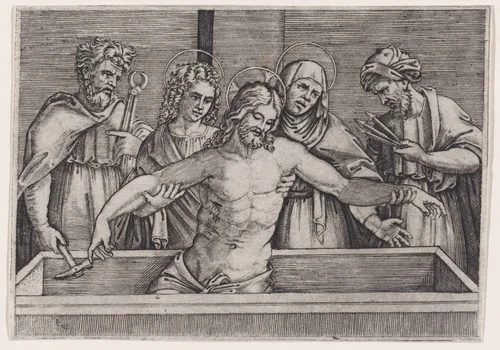 The Entombment of Christ by Agostino Veneziano, print, 1514-1536