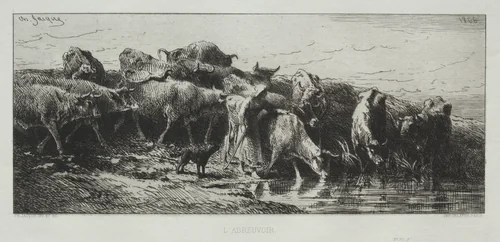L'Abreuvoir by Charles-Émile Jacque, print, 1866