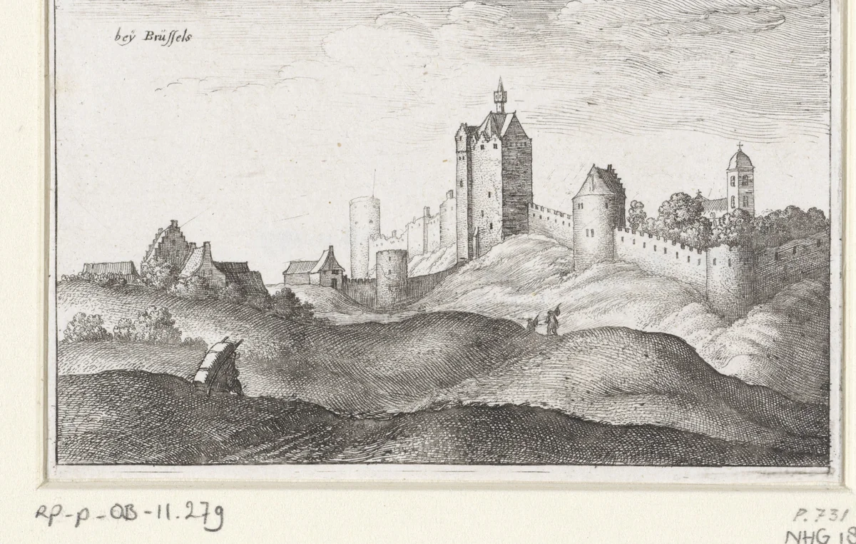 Landschap met stadsmuren bij Brussel by Wenceslaus Hollar, print, 1664
