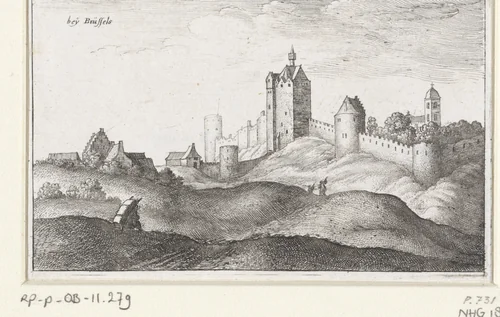 Landschap met stadsmuren bij Brussel by Wenceslaus Hollar, print, 1664