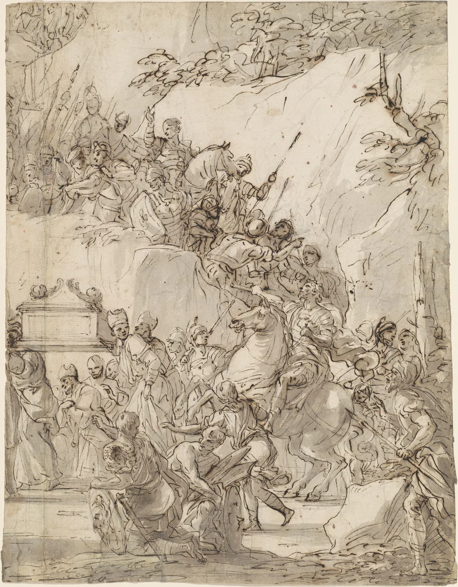 The Transport of the Ark of the Covenant by Nicola Malinconico, drawing, 1685-1695