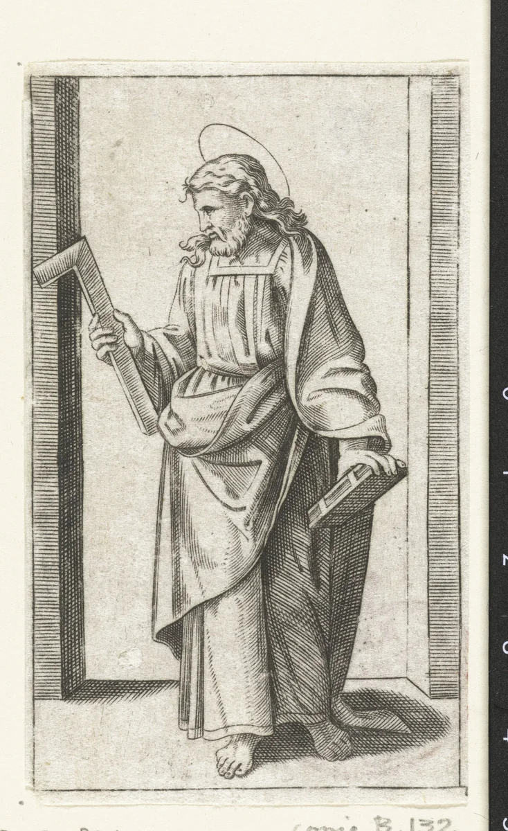Apostel Tomas met winkelhaak by anonymous, print, 1517-1577