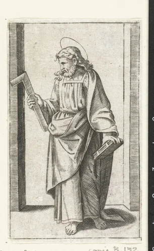 Apostel Tomas met winkelhaak by anonymous, print, 1517-1577