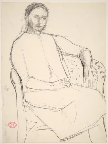 Untitled [woman seated in a wicker chair] by Richard Diebenkorn, drawing, 1955-1967