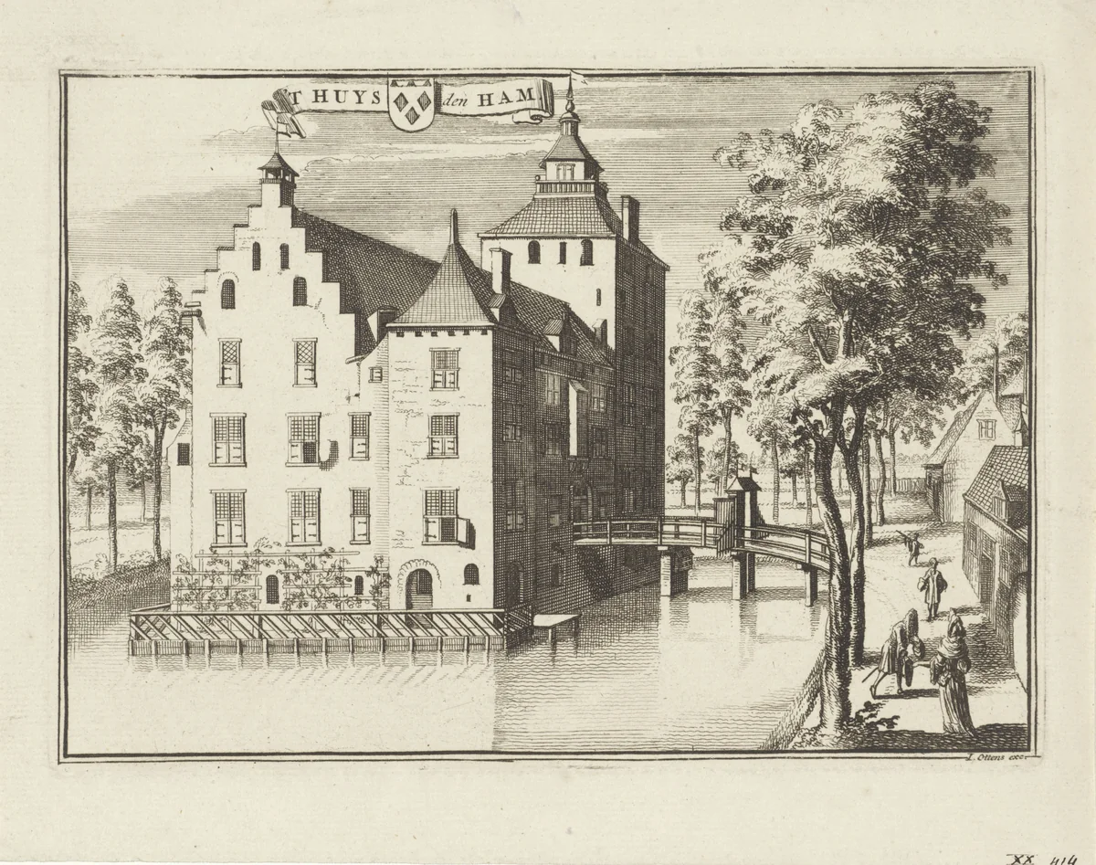 Gezicht op kasteel Den Ham by Jan van Vianen, print, 1698