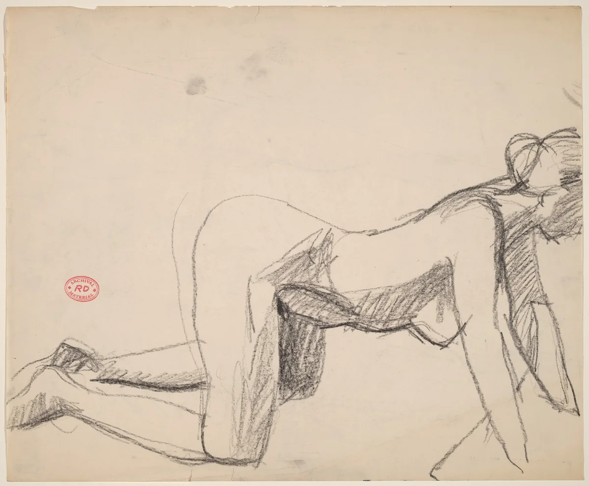 Untitled [side view of a nude on her hands and knees] by Richard Diebenkorn, drawing, 1955-1967