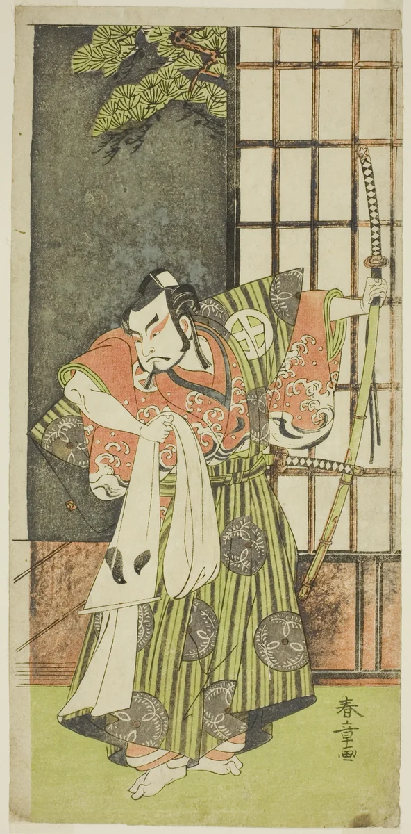 The Actor Otani Hiroji III as Kawazu no Saburo in the Play Myoto-giku Izu no Kisewata, Performed at the Ichimura Theater in the Eleventh Month, 1770 by Katsukawa Shunsho (勝川 春章), print, 1765-1775