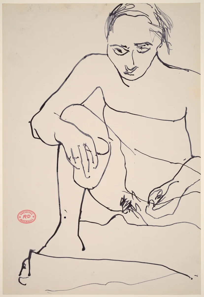 Untitled [seated female nude holding cup in right hand] by Richard Diebenkorn, drawing, 1955-1967