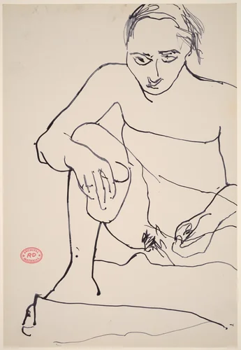 Untitled [seated female nude holding cup in right hand] by Richard Diebenkorn, drawing, 1955-1967