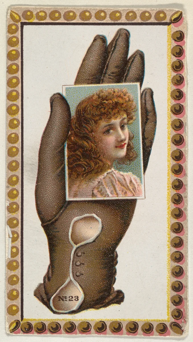 Card Number 23, cut-out from banner advertising the Opera Gloves series (G29) for Allen & Ginter Cigarettes by Allen & Ginter, print, 1885-1895