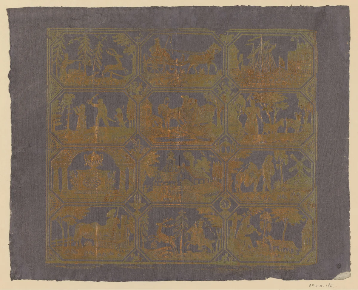 Blad met twaalf diverse scènes in vier rijen van drie by anonymous, other, 1800-1825