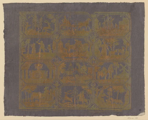 Blad met twaalf diverse scènes in vier rijen van drie by anonymous, other, 1800-1825