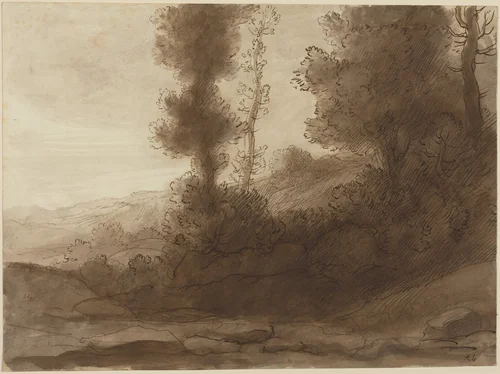 At the Foot of the Hill by Alphonse Legros, drawing, 1837-1911