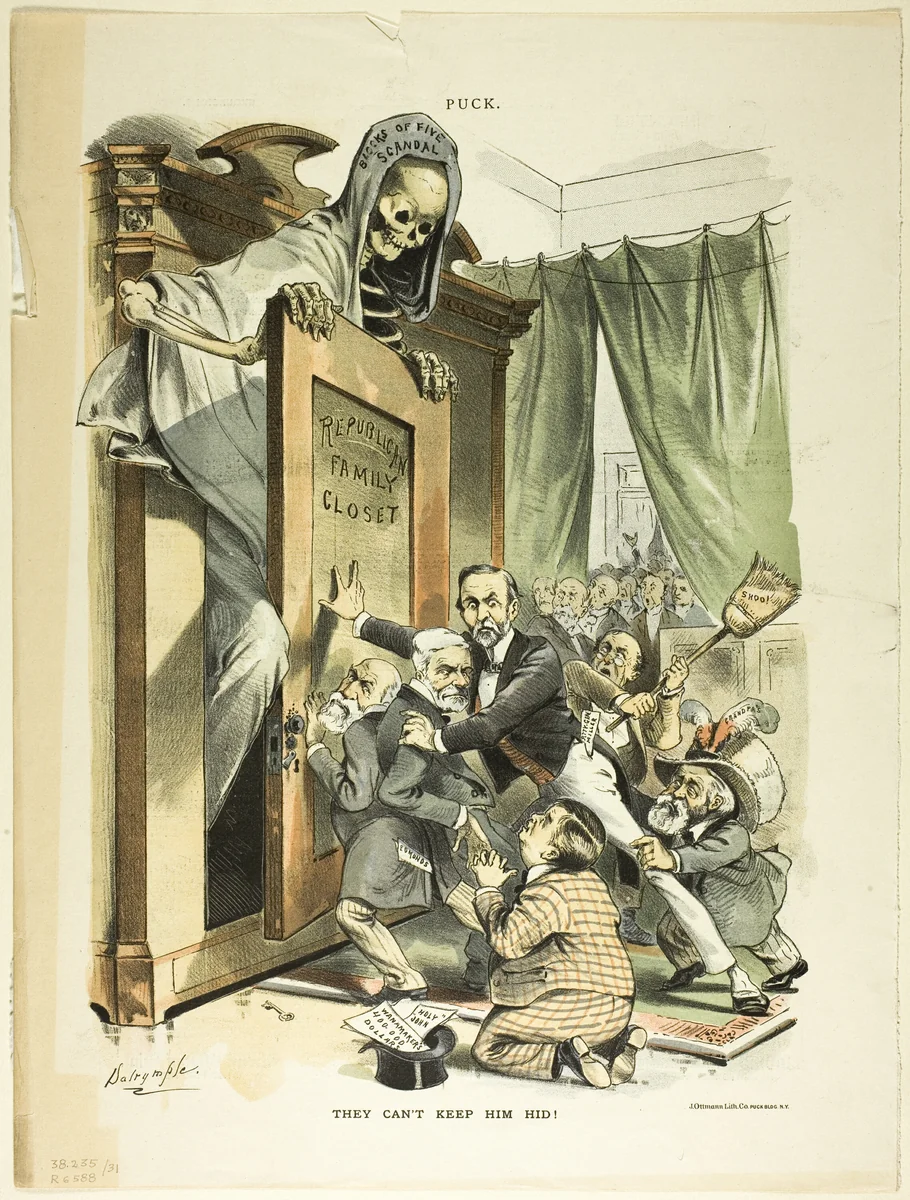 They Can't Keep Him Hid, from Puck by Louis Dalrymple, print, 1871-1906