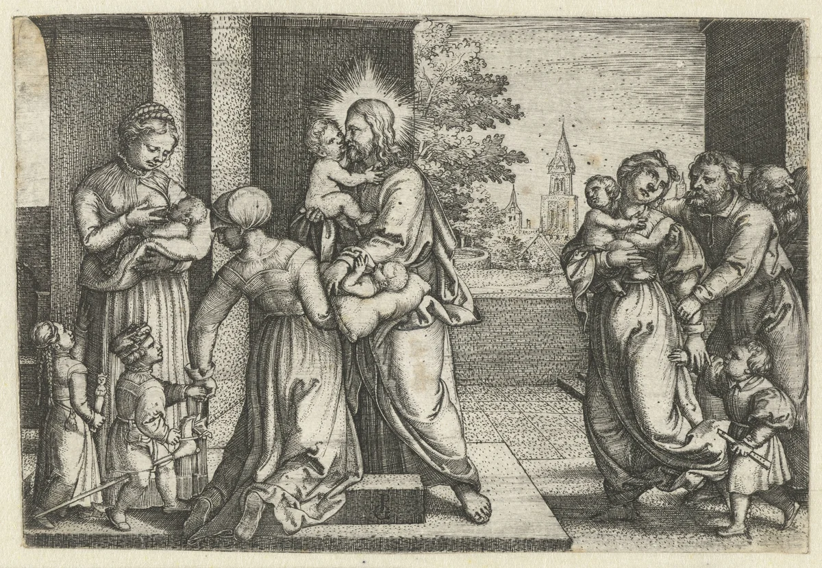 Christus zegent kinderen by Unknown, print, 1546-1550