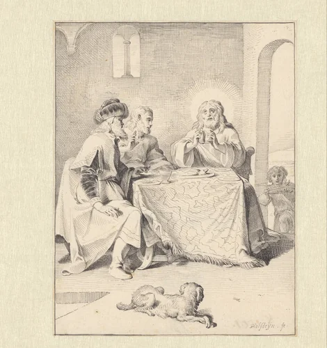 Maaltijd te Emmaüs by Pieter Holsteyn, drawing, 1624-1673