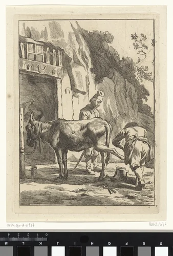 Hoefsmid en een ezel by anonymous, print, 1643-1692