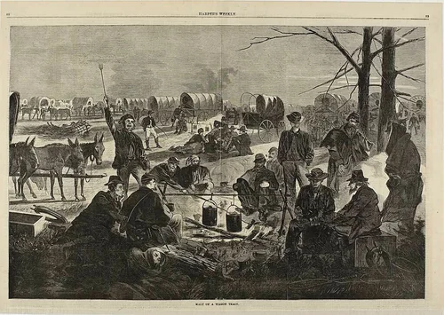Halt of a Wagon Train by Winslow Homer, print, 1864