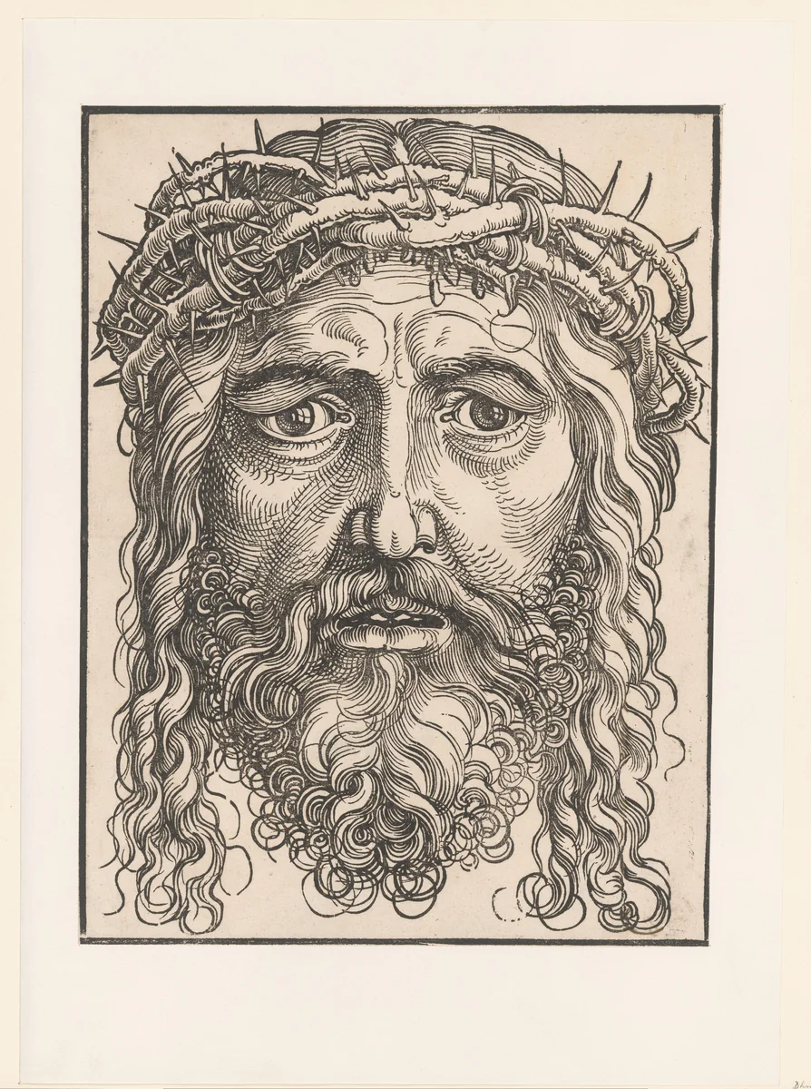 Gezicht van Christus met doornenkroon by anonymous, print, 1510-1550