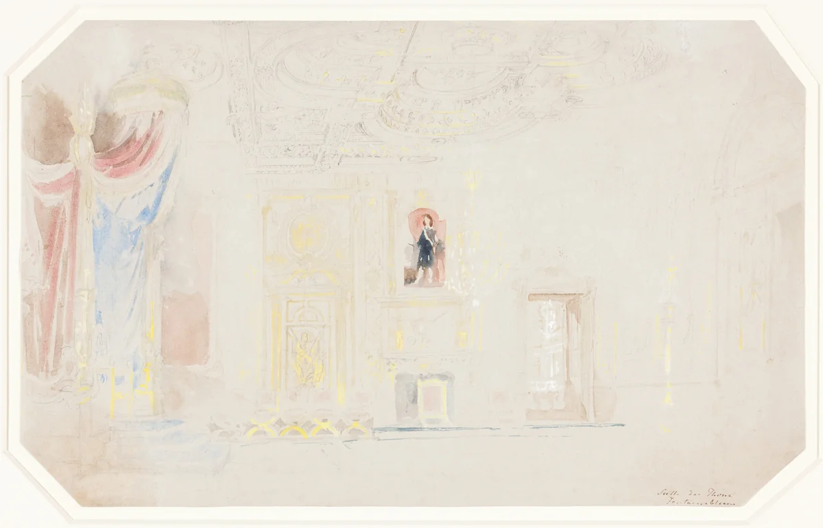 The Throne Room at Fontainebleau by Thomas Allom, drawing, 1845