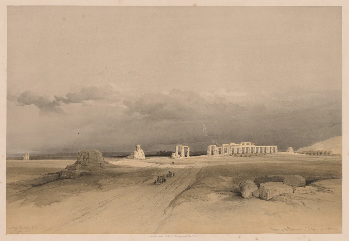 Egypt and Nubia: Volume II - No. 8, Ruins of the Memnonium, Thebes by Louis Haghe, print, 1838