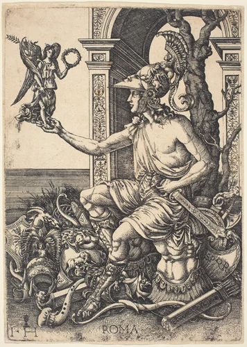 Personification of Rome by Hieronymus Hopfer; Giovanni Battista Palumba, print, 1500-1550
