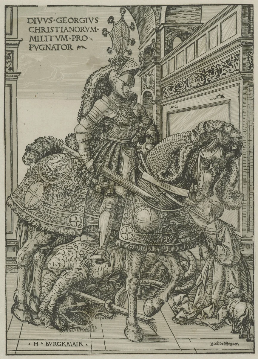 Saint George with the Princess and the Slain Dragon by Unknown, print, 1508